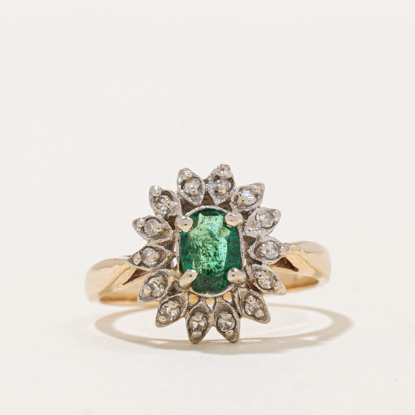 Delicate Look Stylish Gift Emerald & Diamond Halo Ring | 0.30ct, 0.07ctw | SZ 5.25 |