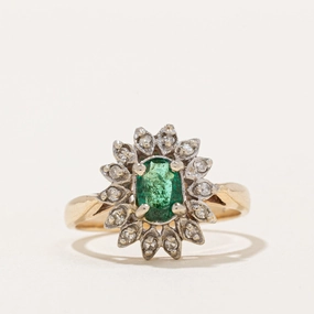 Delicate Look Stylish Gift Emerald & Diamond Halo Ring | 0.30ct, 0.07ctw | SZ 5.25 |