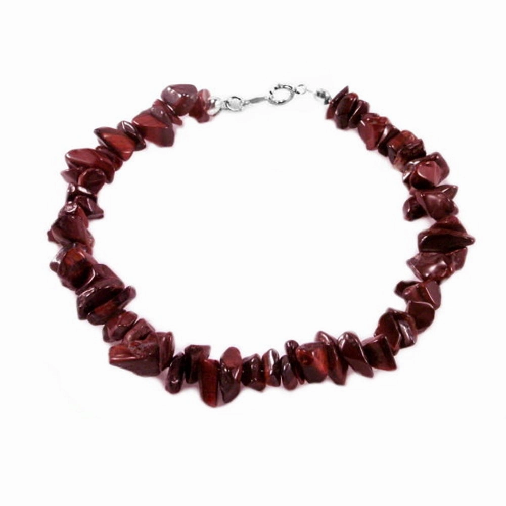 Genuine Red Tiger Eye Gem Chip Bracelet Sterling Silver Handmade Effortless Look Pastel Palette