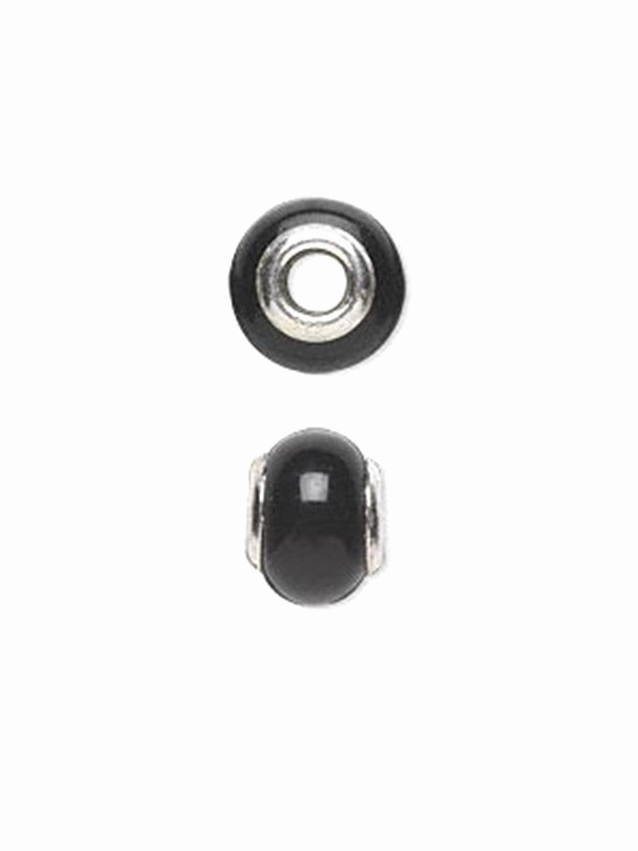 Accent Piece Slide-on Bead Charm Black Agate Sterling Silver 4mm Center Hole