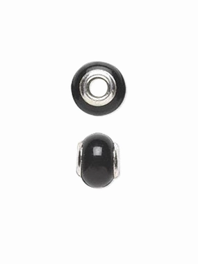 Accent Piece Slide-on Bead Charm Black Agate Sterling Silver 4mm Center Hole