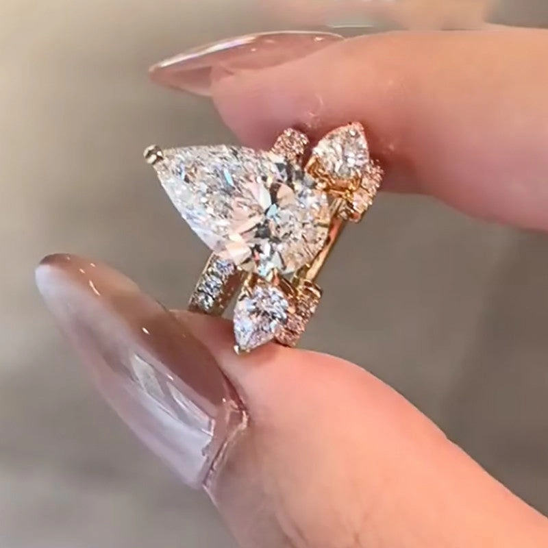 Shiny Glam 4.5Ct Pear Cut Engagement Ring With Open Engagement Ring Enhancer