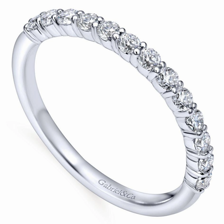 Modern Style Elegant Trinket Straight Prong Set Diamond Wedding Band 14K White Gold 486B