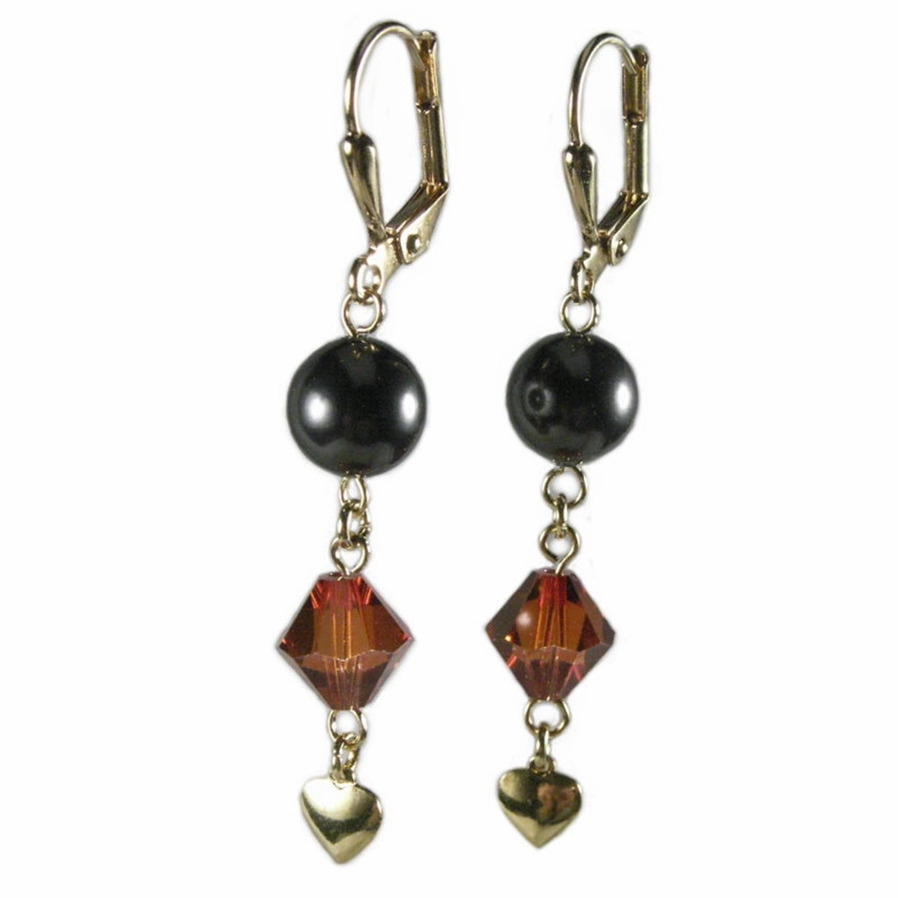 Street Accent Red and Black Earrings with Crystals, Imitation Pearls, and Heart Charm