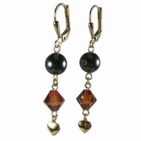 Street Accent Red and Black Earrings with Crystals, Imitation Pearls, and Heart Charm
