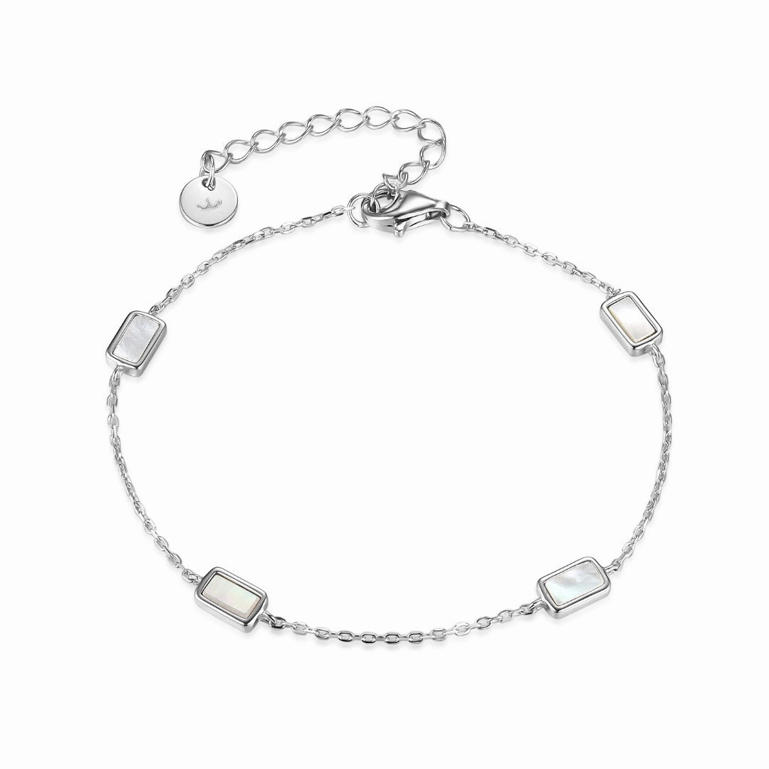 Outdoor Style Casual Design Sterling Silver Micropave CZ Rectangular Stone Station Bracelet