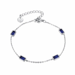 Chic Line Sterling Silver Micropave CZ Rectangular Stone Station Bracelet