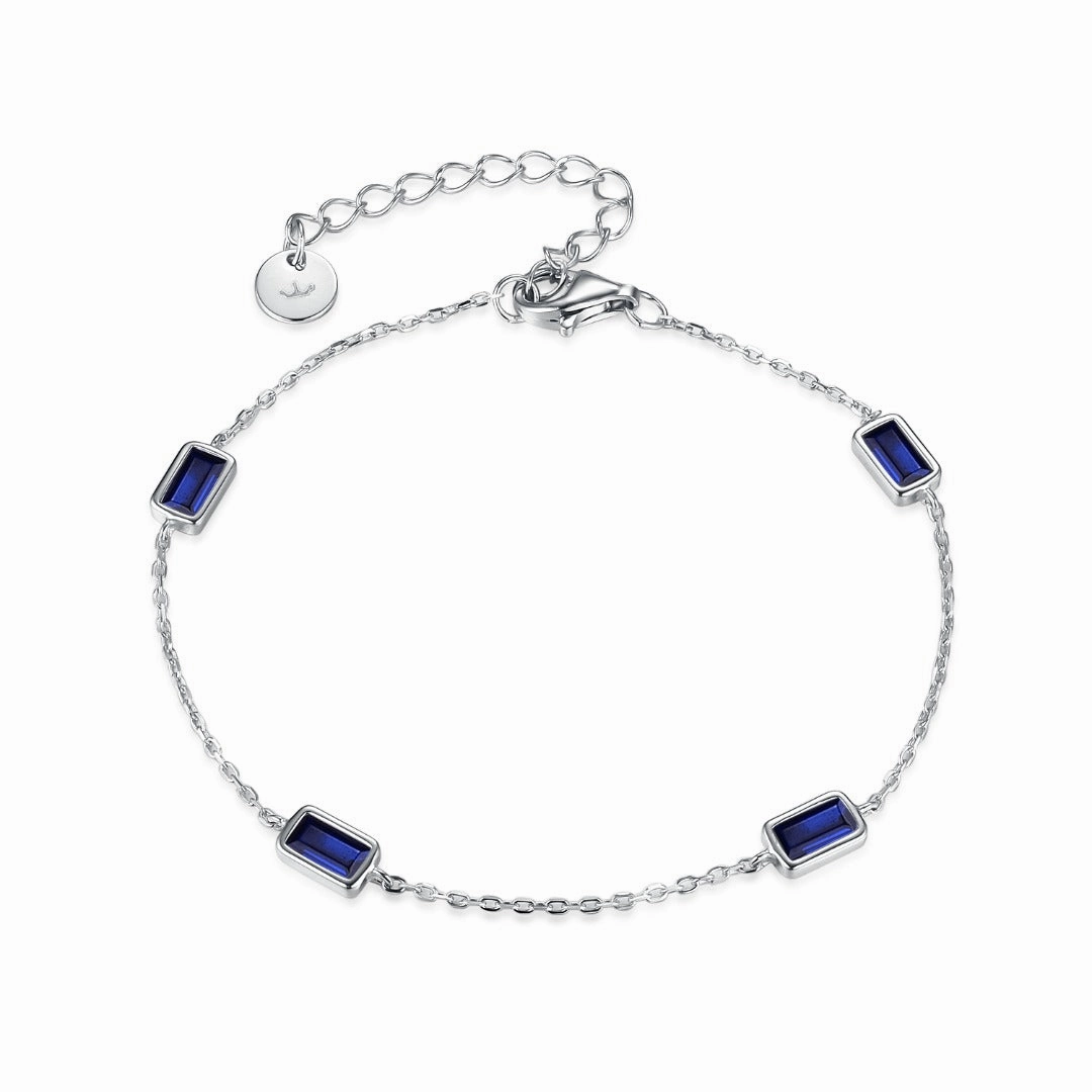 Chic Line Sterling Silver Micropave CZ Rectangular Stone Station Bracelet