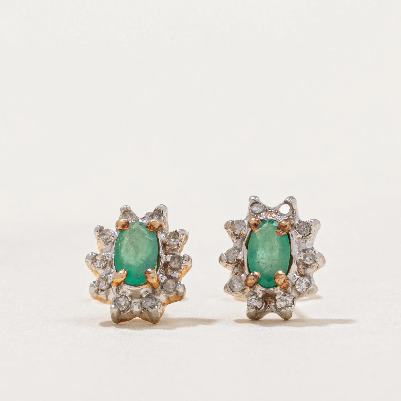 Emerald & Diamond Halo Earrings | 0.30ctw, 0.10ctw | Shiny Style Luxury Taste