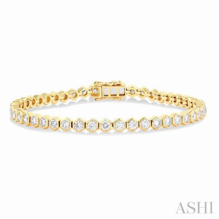 Dependable Composites 4 ctw Hexagon Motif Bezel Set Round Cut Diamond Tennis Bracelet in 14K Yellow Gold