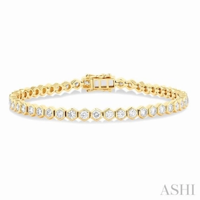 Dependable Composites 4 ctw Hexagon Motif Bezel Set Round Cut Diamond Tennis Bracelet in 14K Yellow Gold