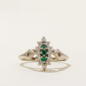 Weekend Style Emerald & Diamond Cluster Ring | 0.10ctw, 0.17ctw | SZ 8