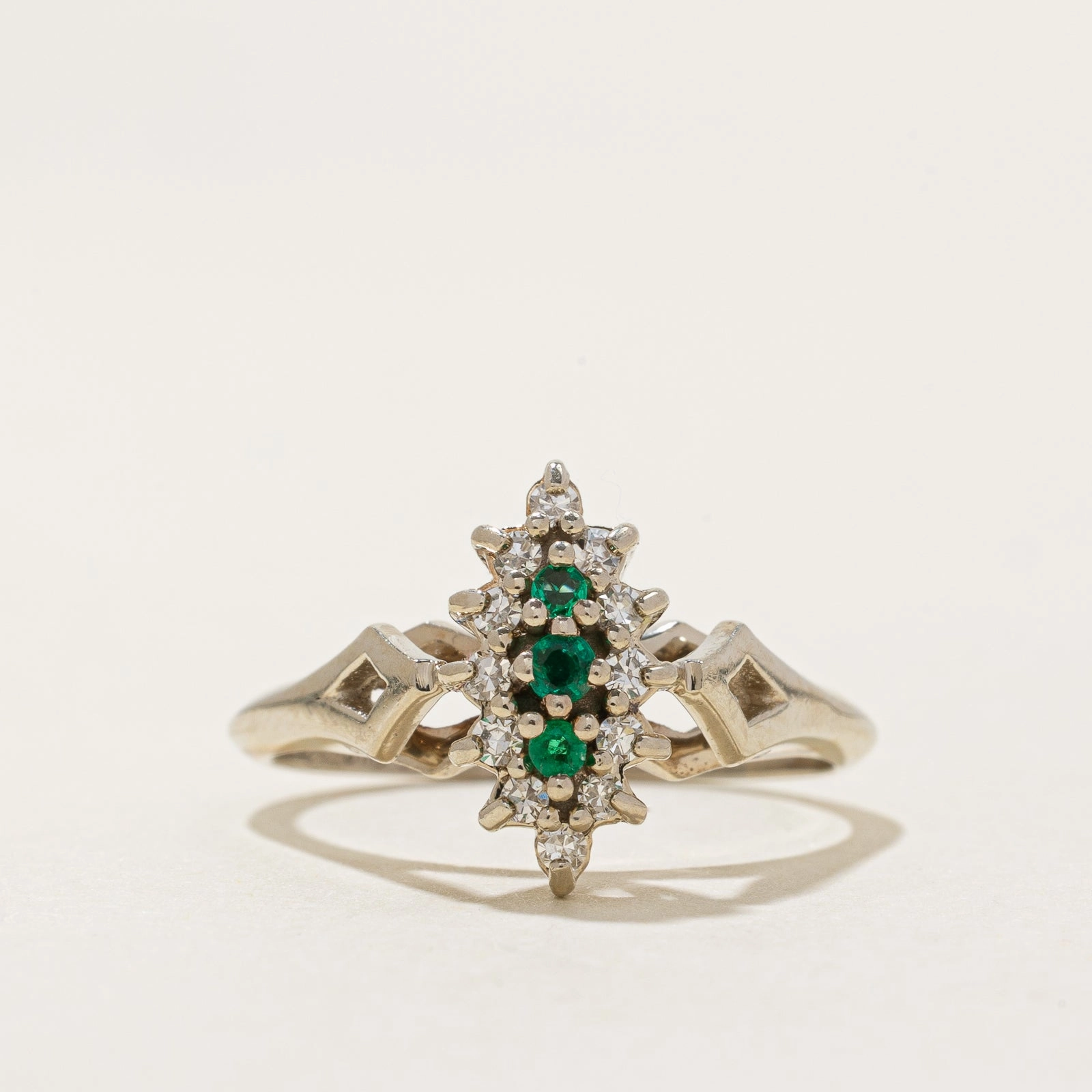 Weekend Style Emerald & Diamond Cluster Ring | 0.10ctw, 0.17ctw | SZ 8