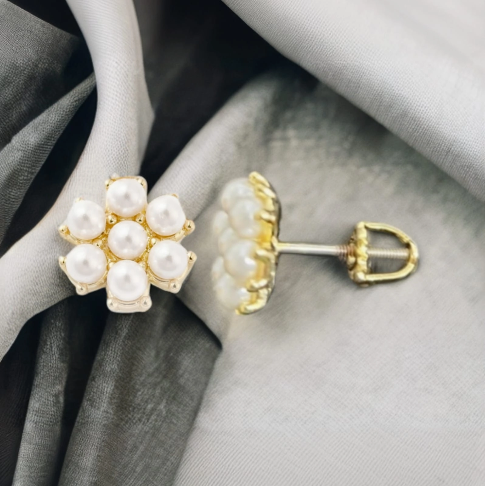 Surgical Steel Gold Plated Pearl Cluster Stud Earring Masculine Bold