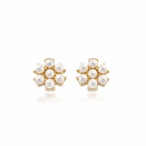 Artful Edge Sleek Glow Surgical Steel Gold Plated Pearl Cluster Stud Earring