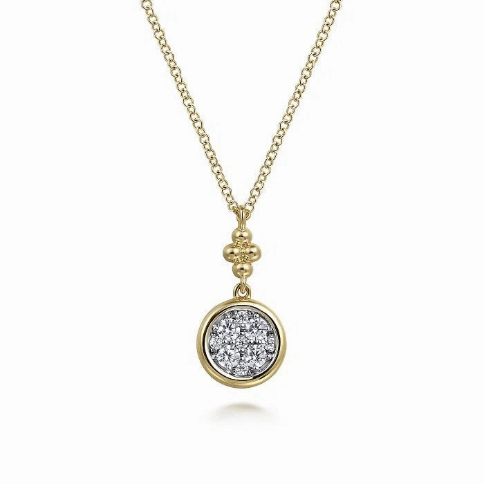 14K White & Yellow Gold .25cttw Diamond Cluster Bujukan Drop Pendant with a 17.5 inch chain Timeless Symbol Vintage Object