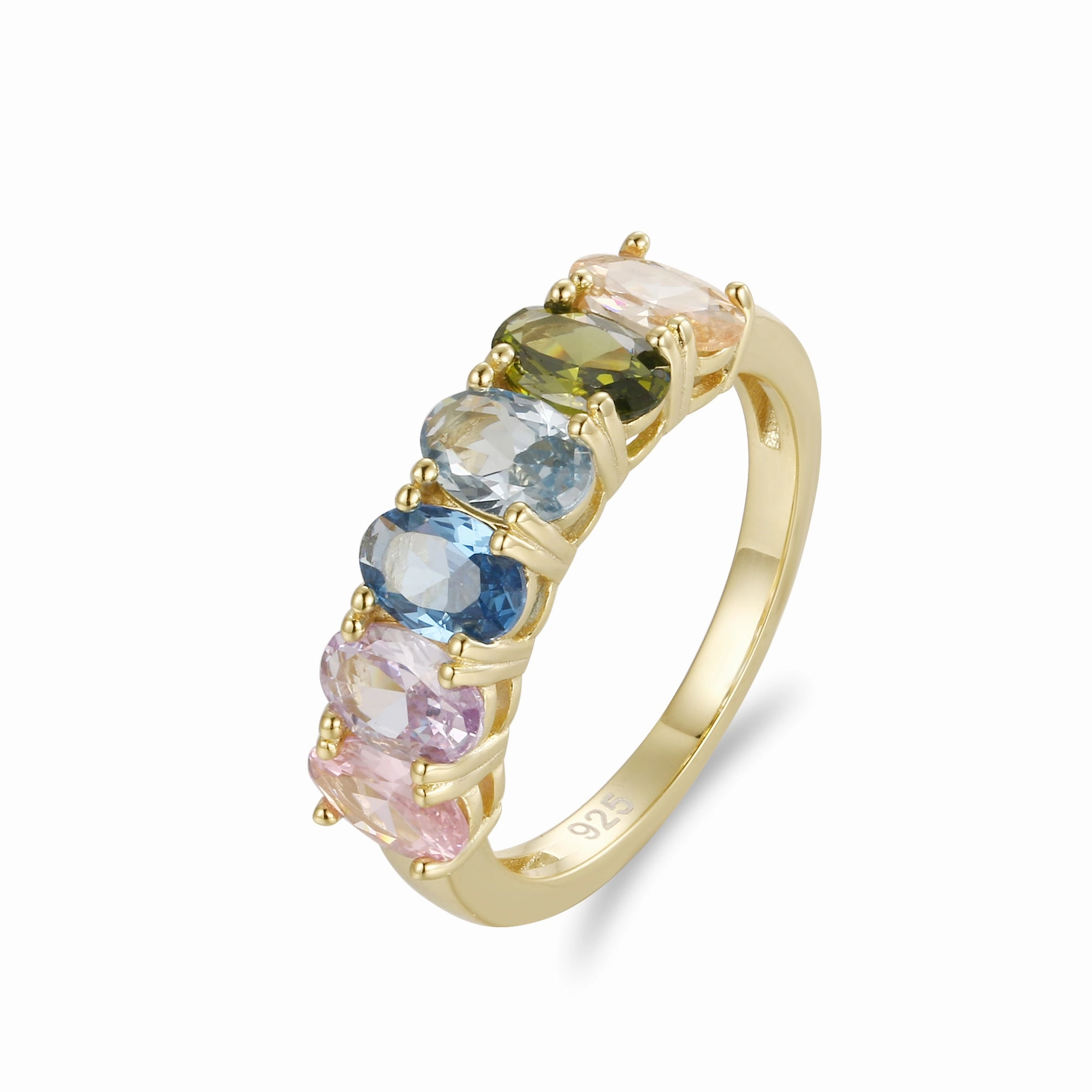 Gold Plated Sterling Silver Multicolor Oval Eternity Band Ring Radiant Accessories