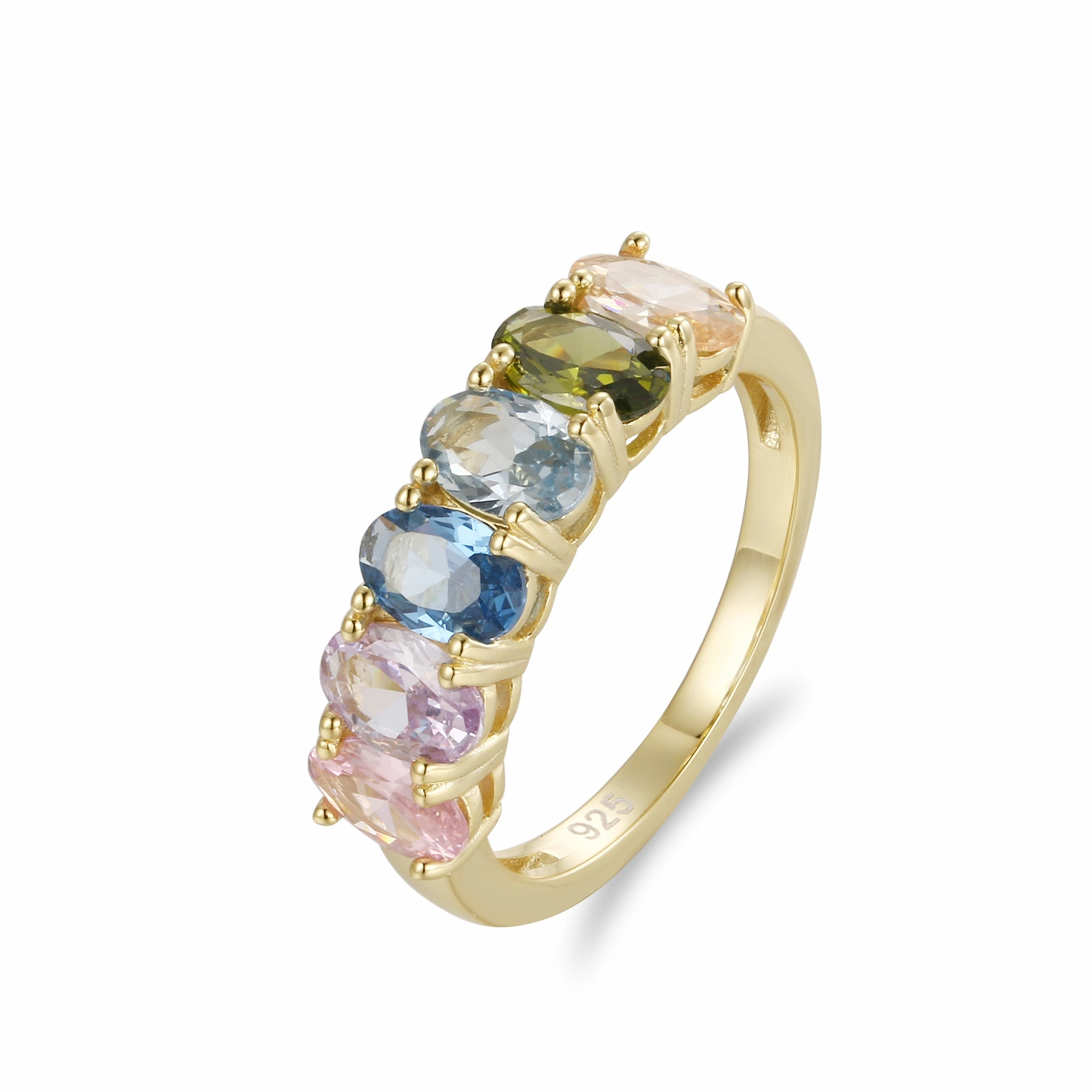 Refined Sparkle Gold Plated Sterling Silver Multicolor Oval Eternity Band Ring