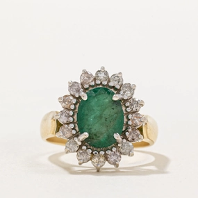 Special Gift Party essential Emerald & Diamond Halo Cocktail Ring | 1.58ct, 0.61ctw | SZ 6.5 |