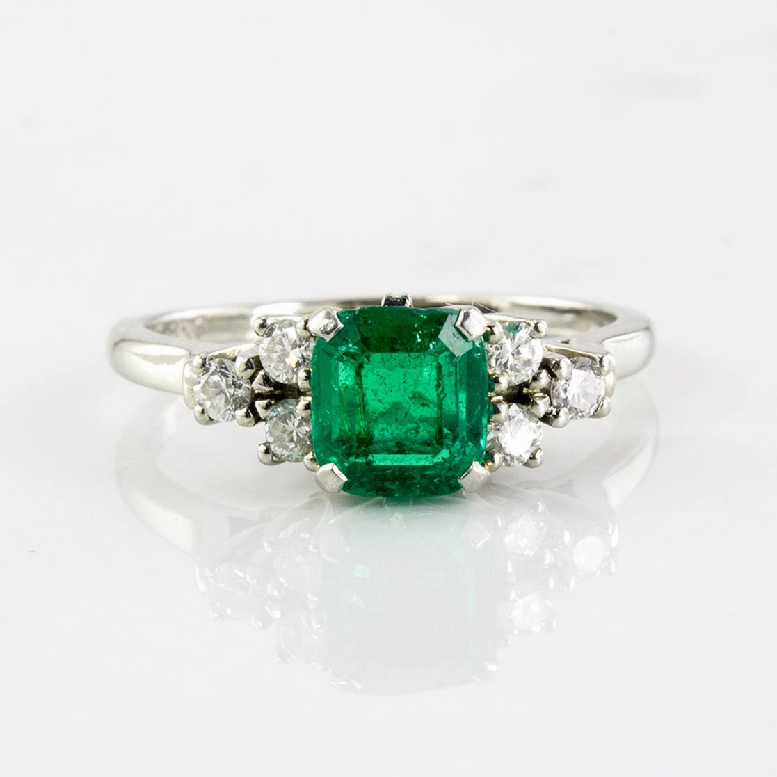 Versatile Fit Gift Moment 'Birks' Retro Modified Cushion Cut Emerald Ring | 0.43ct Emerald, 0.24ctw Diamonds | SZ 7.25