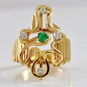 Handcrafted Touch Custom Diamond and Emerald Freeform Ring | 0.15 ctw SZ 7 |