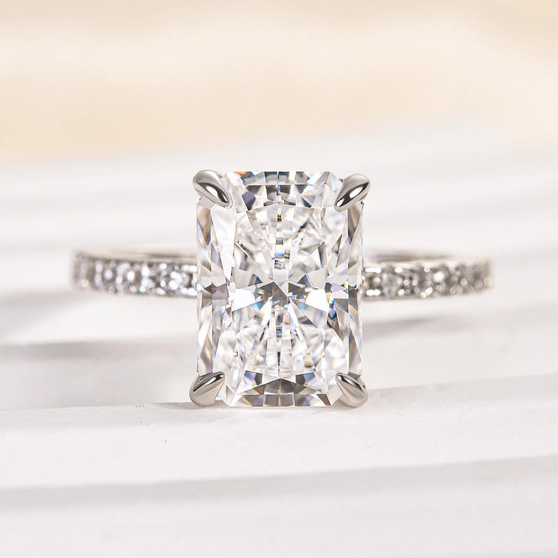 Louily Moissanite 3.5 Carat Radiant Cut Engagement Ring Modern Finish