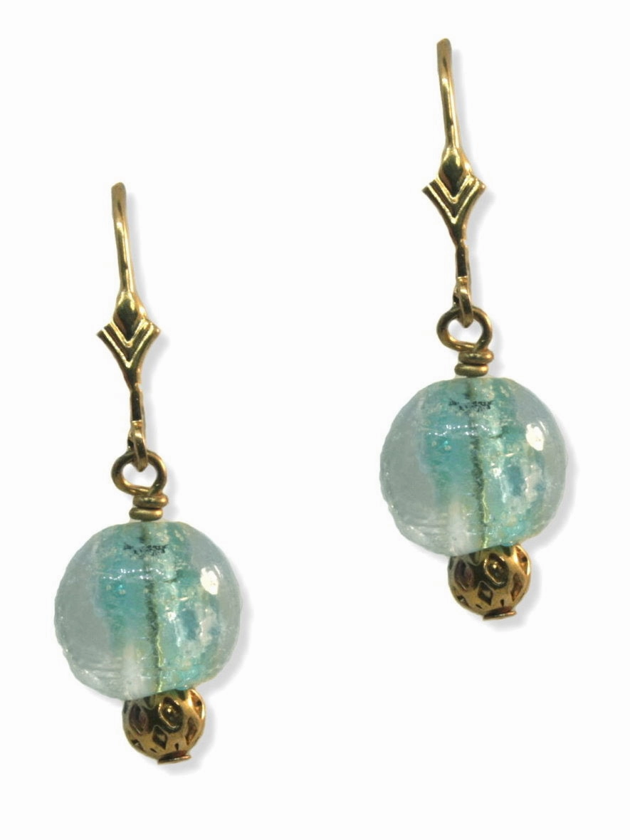 Refined Spark Glow in the Dark Earrings Aqua Handmade Lampwork Glass Dangles