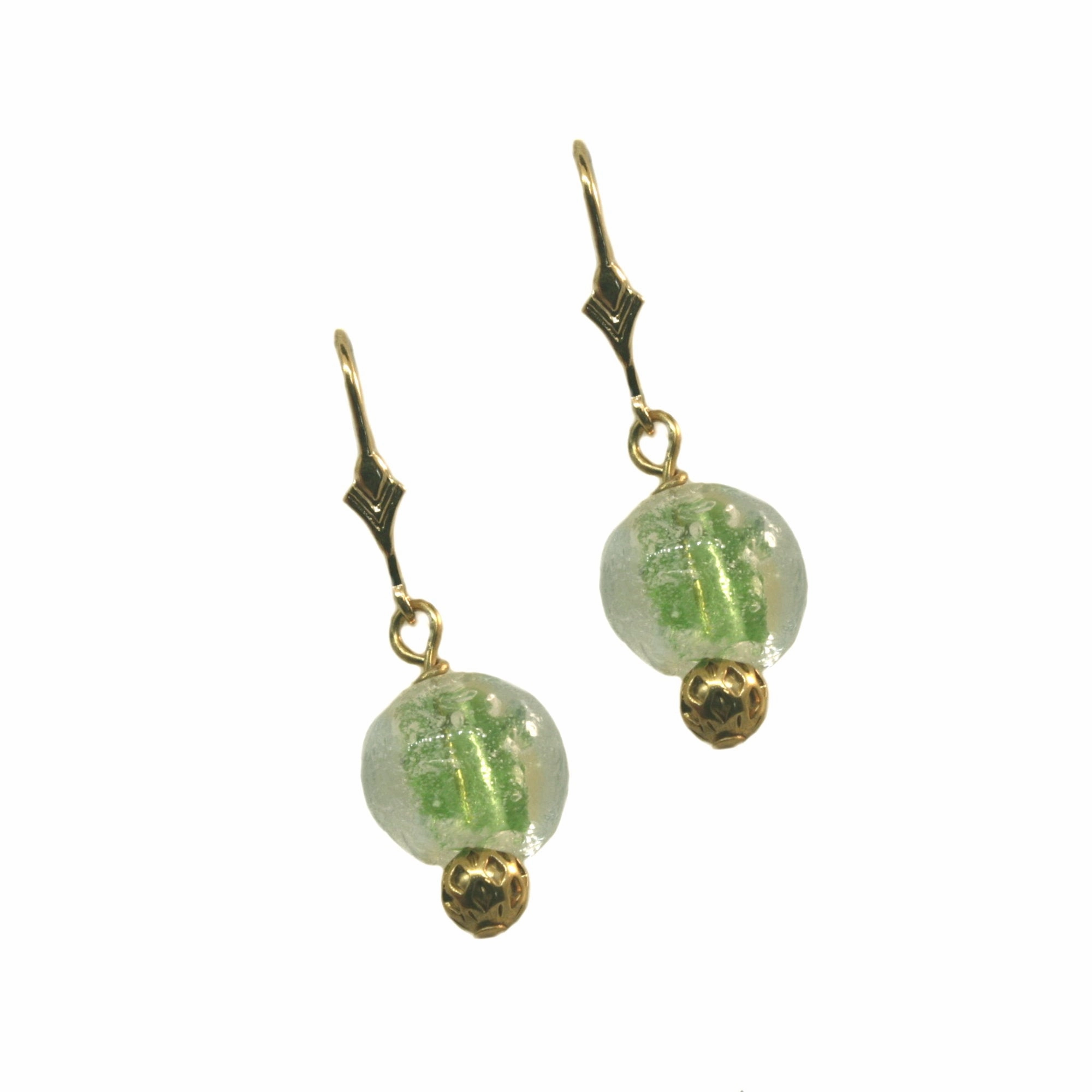 Shining Gem Evening Glow Glow in the Dark Earrings Green Handmade Lampwork Glass Dangles