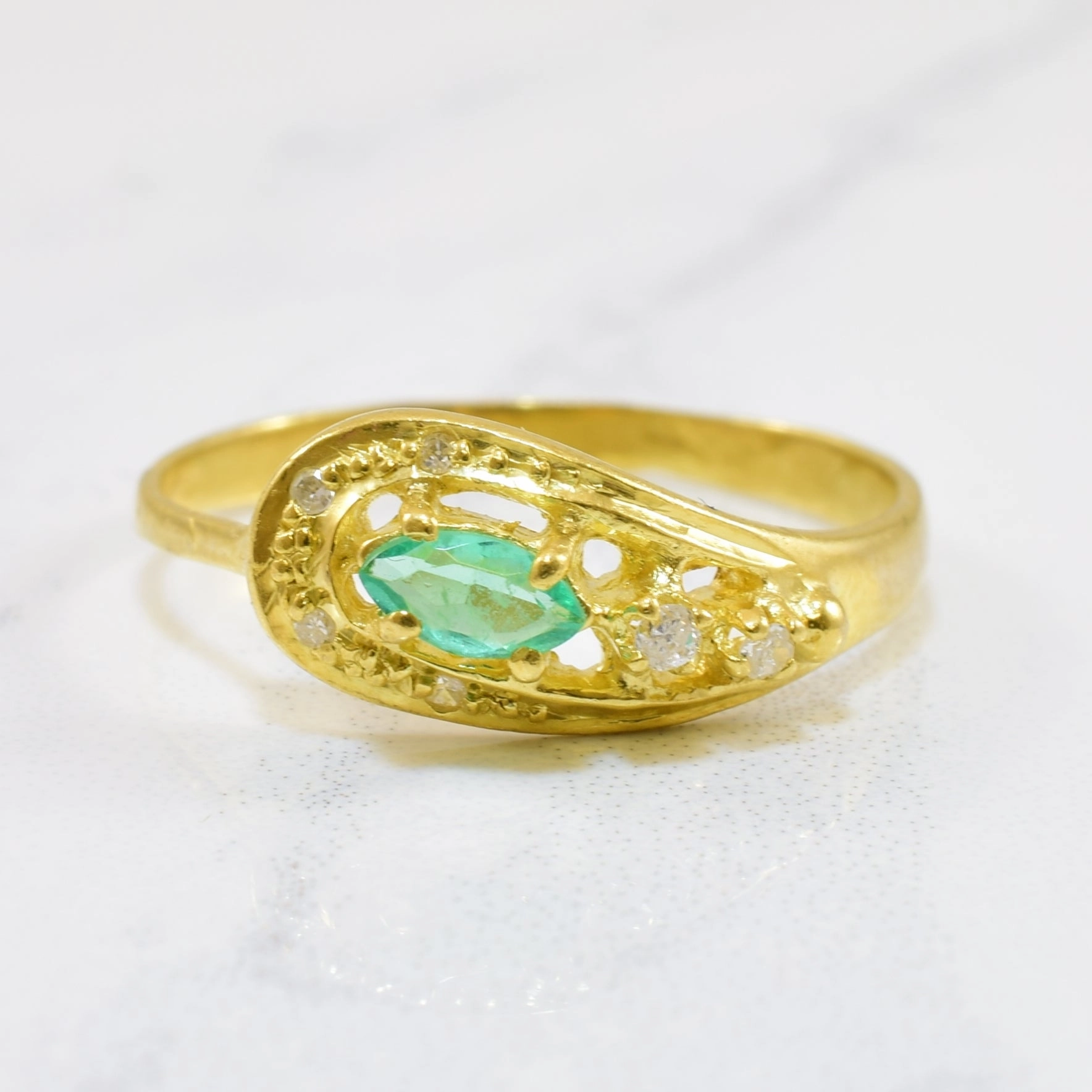 Emerald & Diamond Crossover Ring | 0.14ct, 0.05ctw | SZ 8 | Vibrant Craft Refined Lines