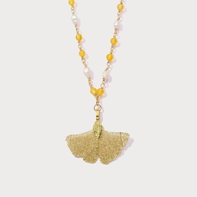 Shiny Details Festive Set Gold Ginkgo Leaf Bead Necklace