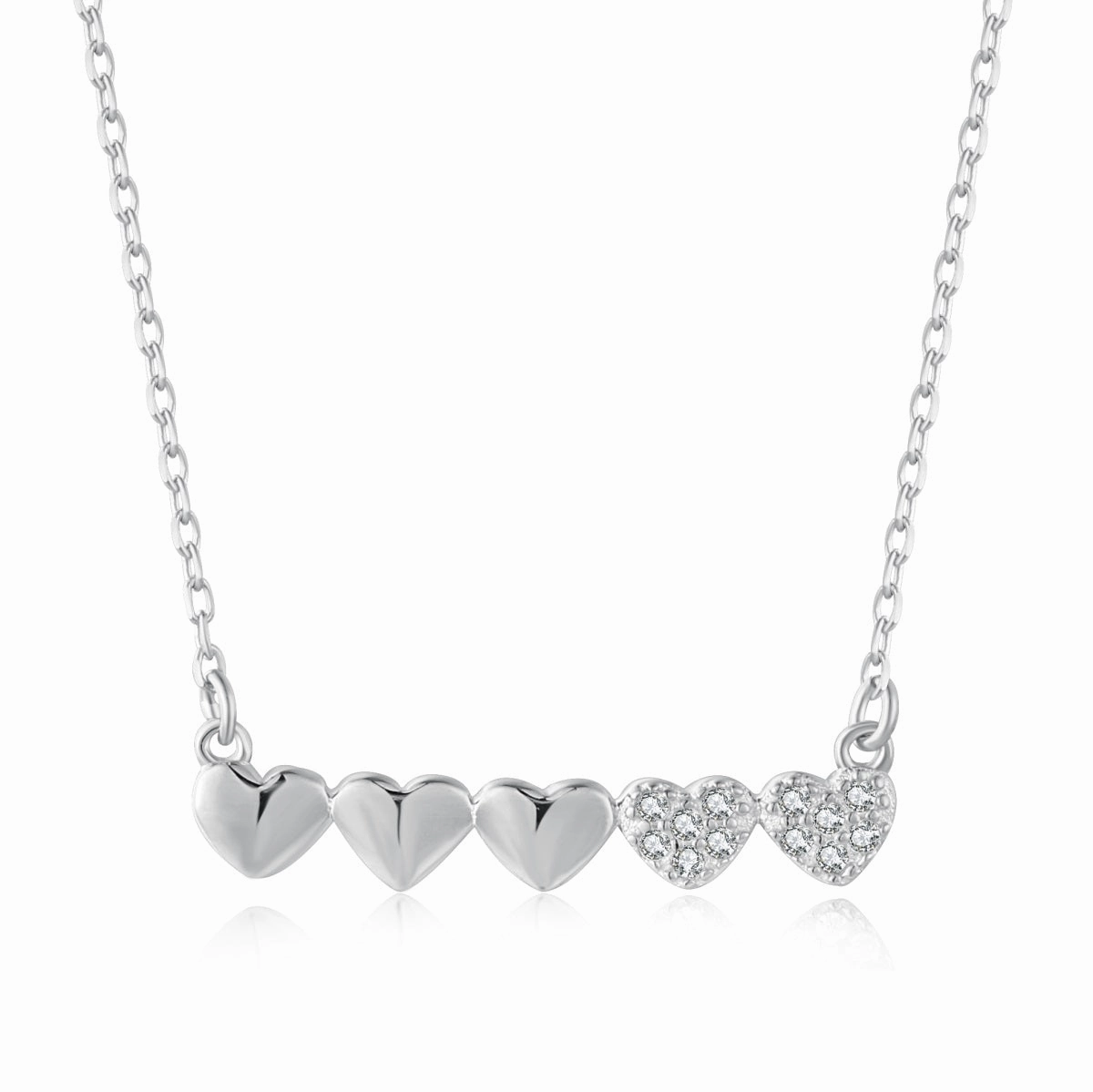 Glamorous Detail Elegant Detailing Gold-plated or Rhodium-plated Sterling Silver CZ Small Five Heart Bar Necklace