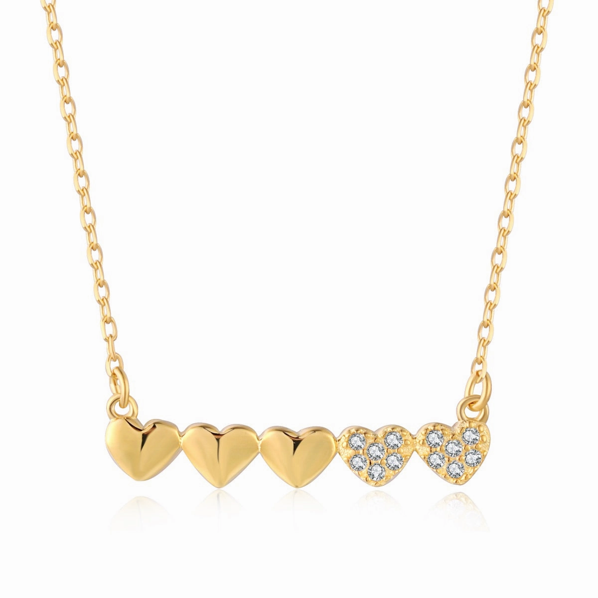 Gold-plated or Rhodium-plated Sterling Silver CZ Small Five Heart Bar Necklace Simple pieces Versatile Craft