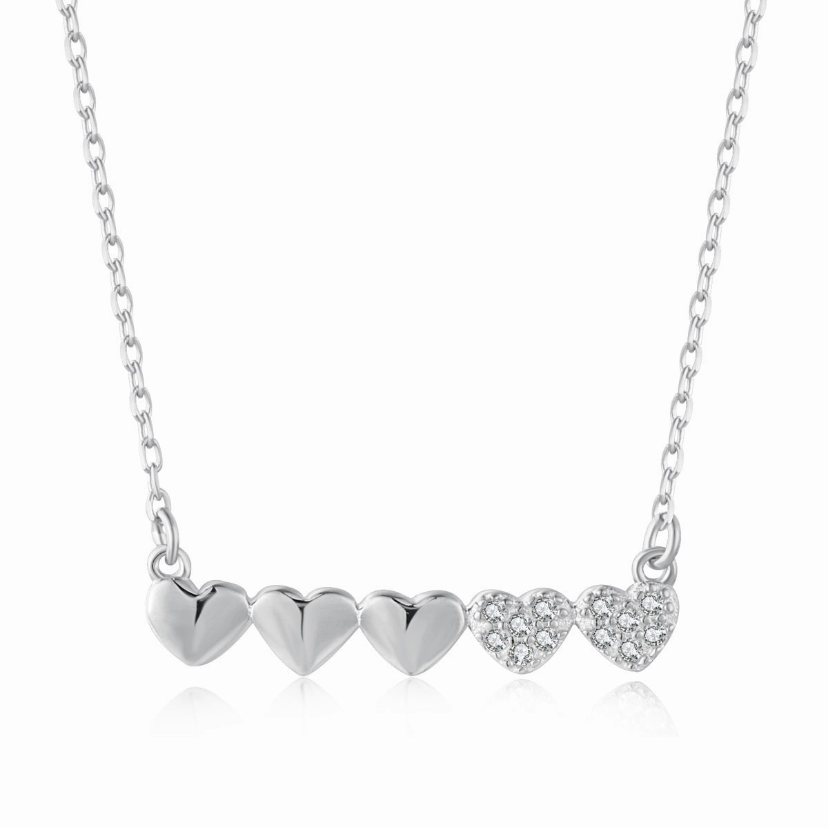 Gold-plated or Rhodium-plated Sterling Silver CZ Small Five Heart Bar Necklace Trend Focus Sleek Craft