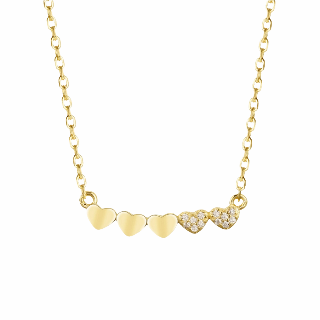 Luxe Touch Gold-plated or Rhodium-plated Sterling Silver CZ Small Five Heart Bar Necklace