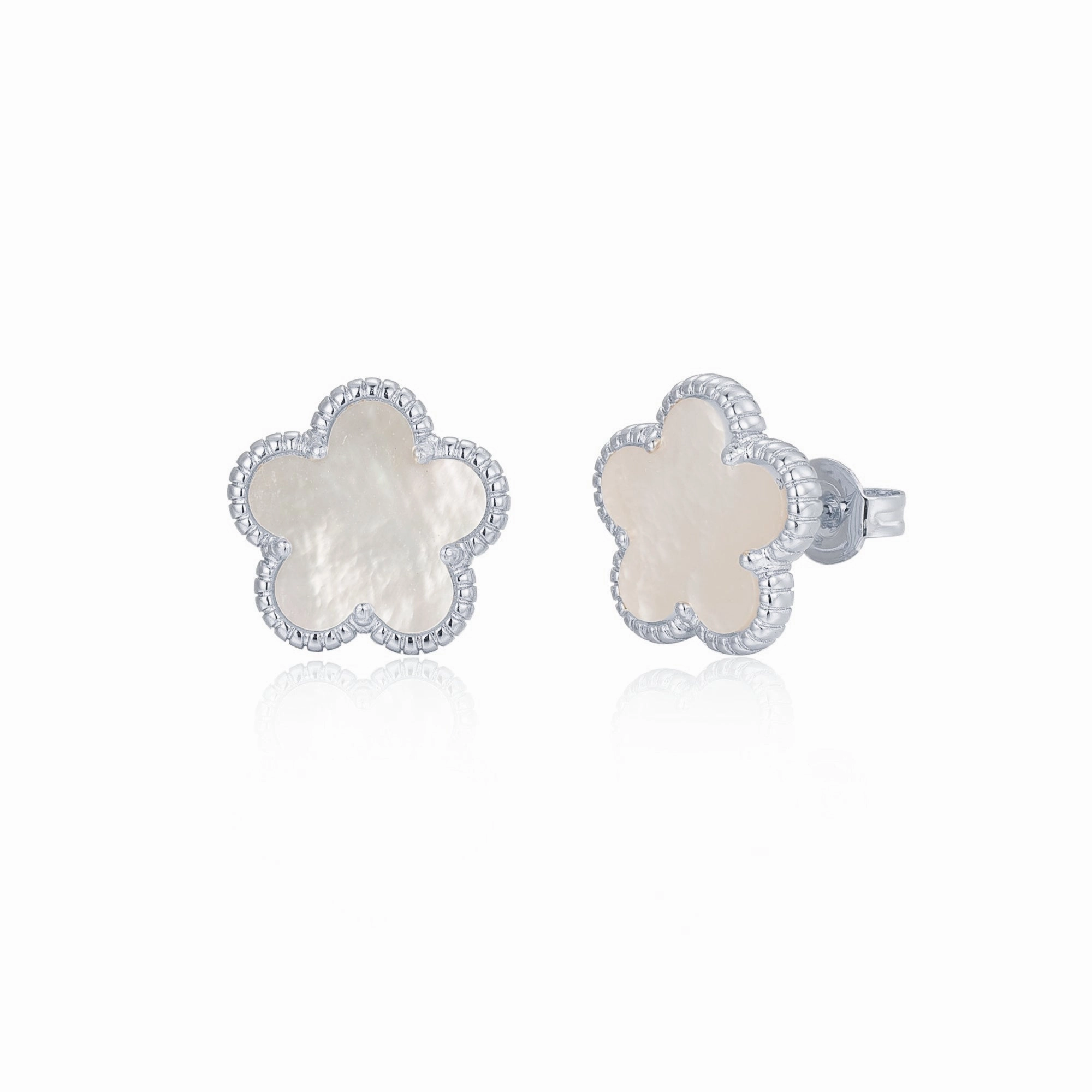 Delicate Fit Charming Accent Gold Plated or Rhodium Plated Surgical Steel Flower 5 Petal Stud Earrings