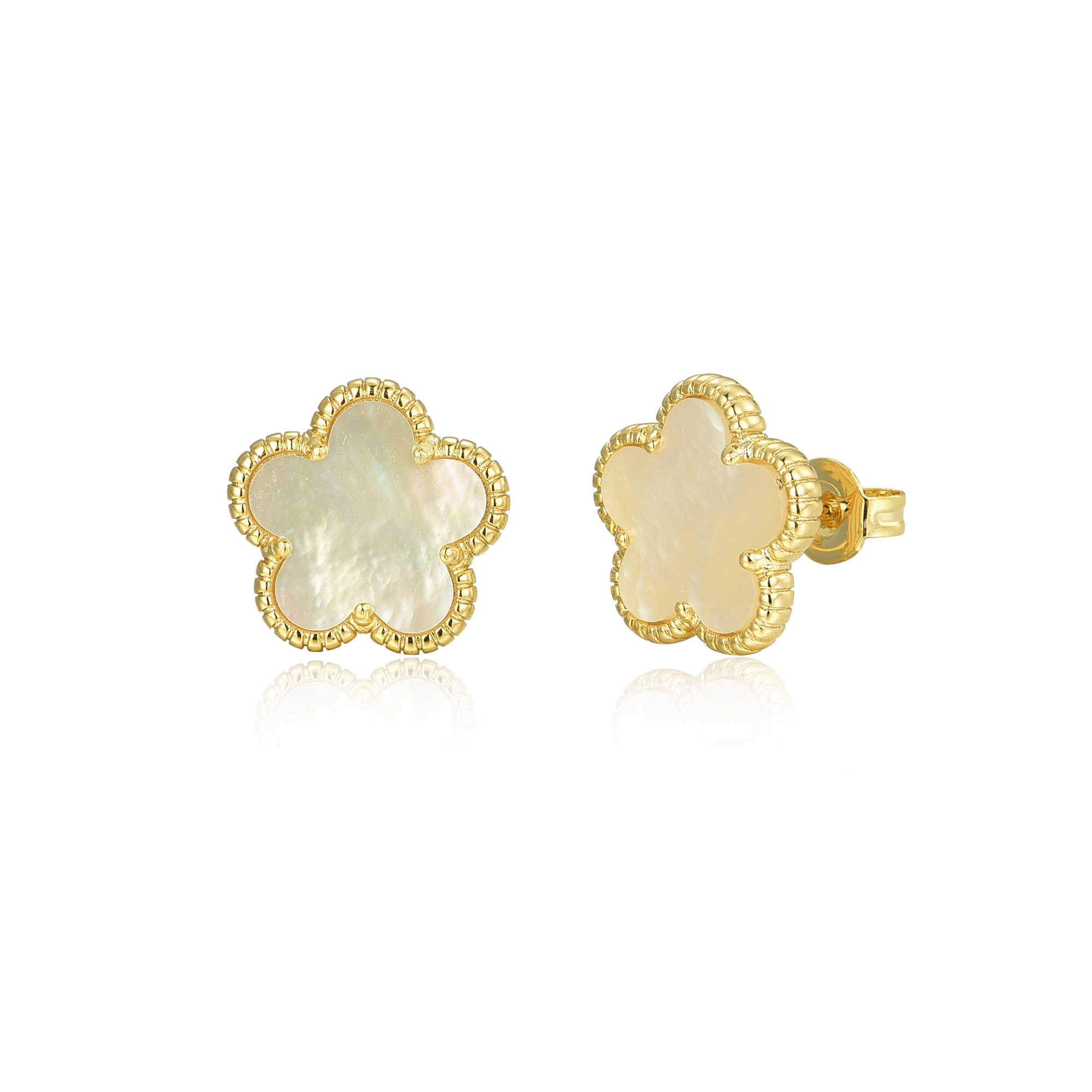 Handcrafted Feel Gold Plated or Rhodium Plated Surgical Steel Flower 5 Petal Stud Earrings