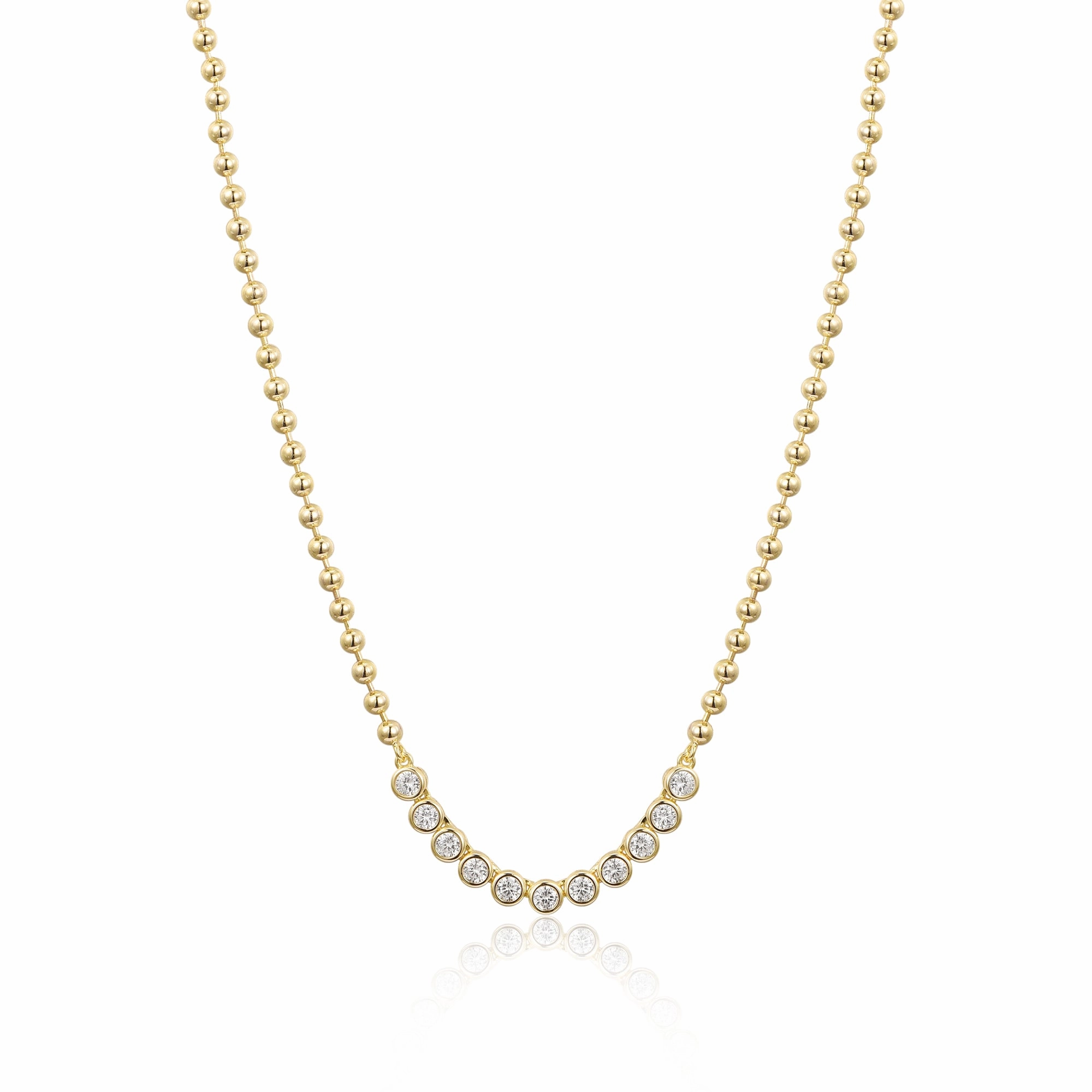 Unique Sparkle Gold-plated Sterling Silver Bezel Set CZ Soft Bar Necklace