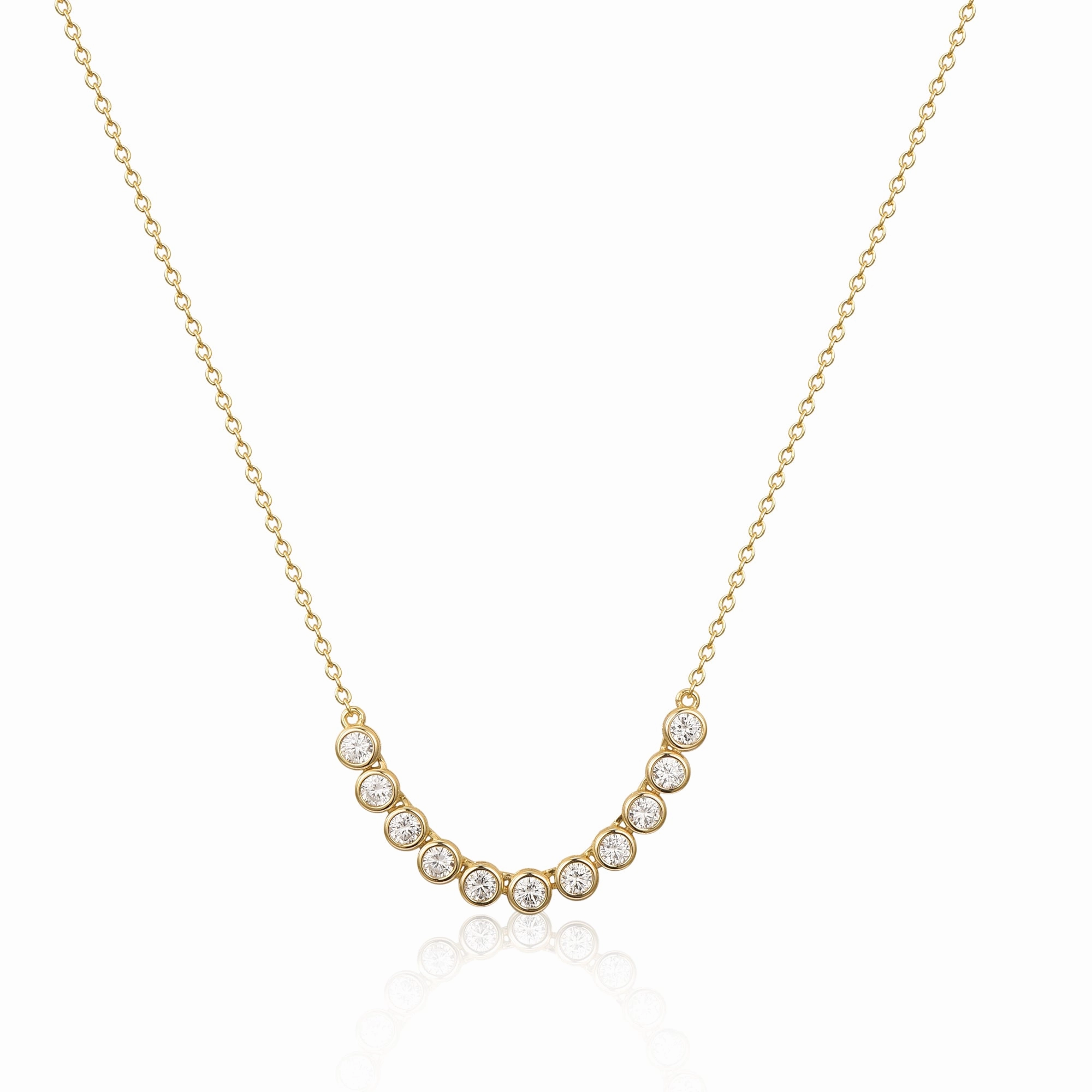 Gold-plated Sterling Silver Bezel Set CZ Soft Bar Necklace Charming Accent Minimal Accent