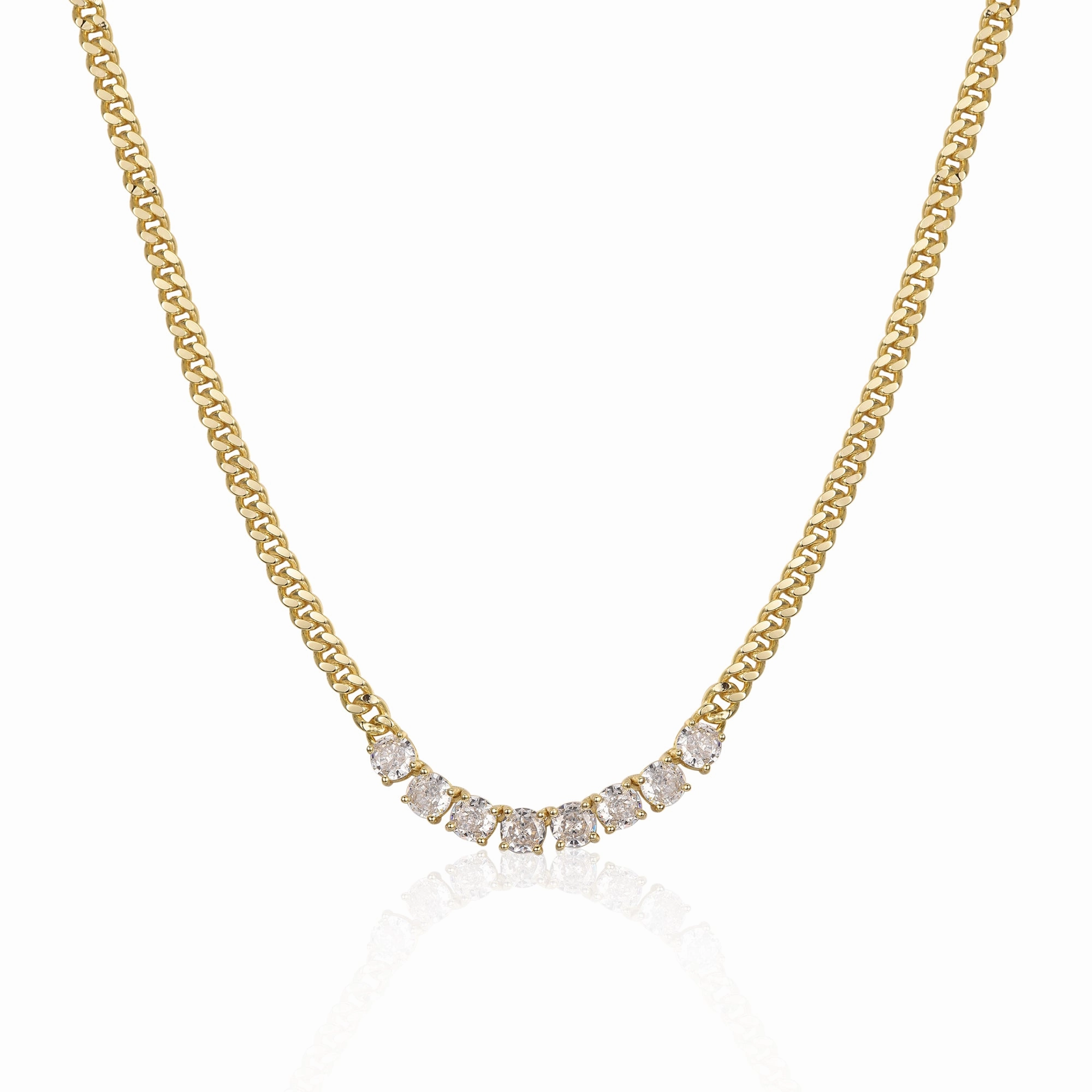 Gold-plated Sterling Silver Cuban Chain With CZ Bar Necklace Luxury Impression Soft Highlight