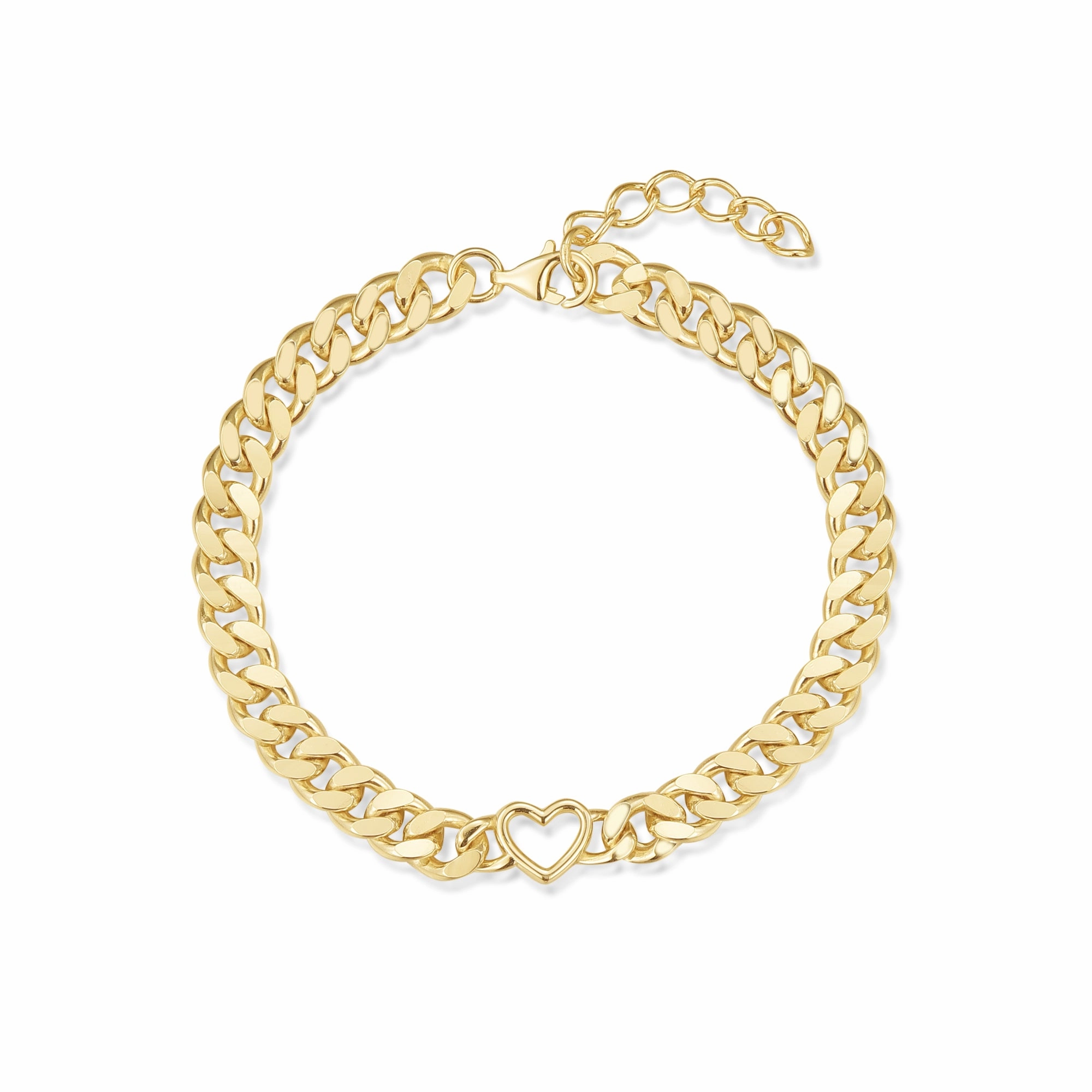 Gold-plated Sterling Silver Cuban Chain With Open Heart Bracelet Classic Fashion Evening Glamour