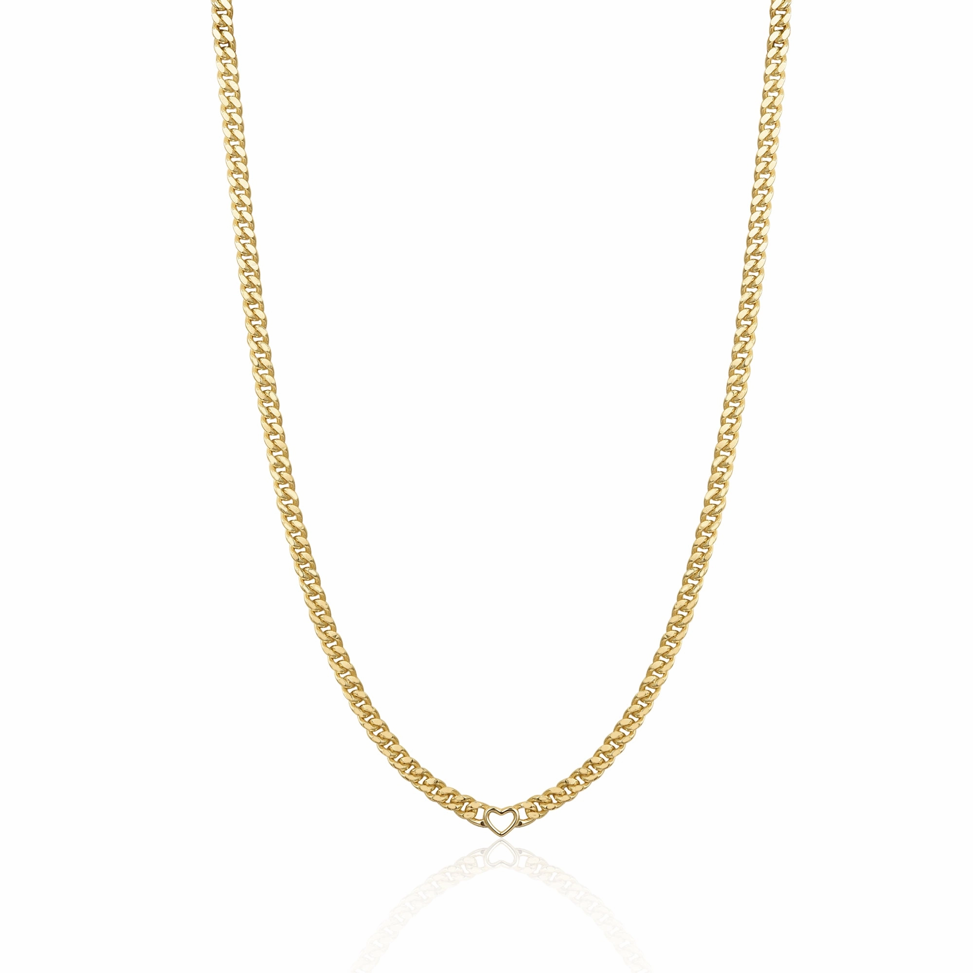 Classic Finish Gold-plated Sterling Silver Cuban Chain With Open Heart Necklace