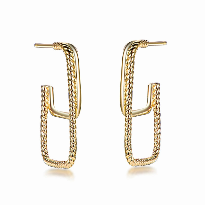 Gold Plated Sterling Silver Double Rectangular "Hoop" Earrings Daily Collection
