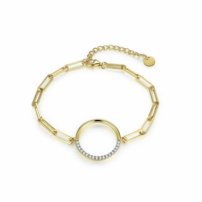 Gold-Plated Sterling Silver Half CZ Circle Bracelet on Paperclip Chain Radiant Pieces