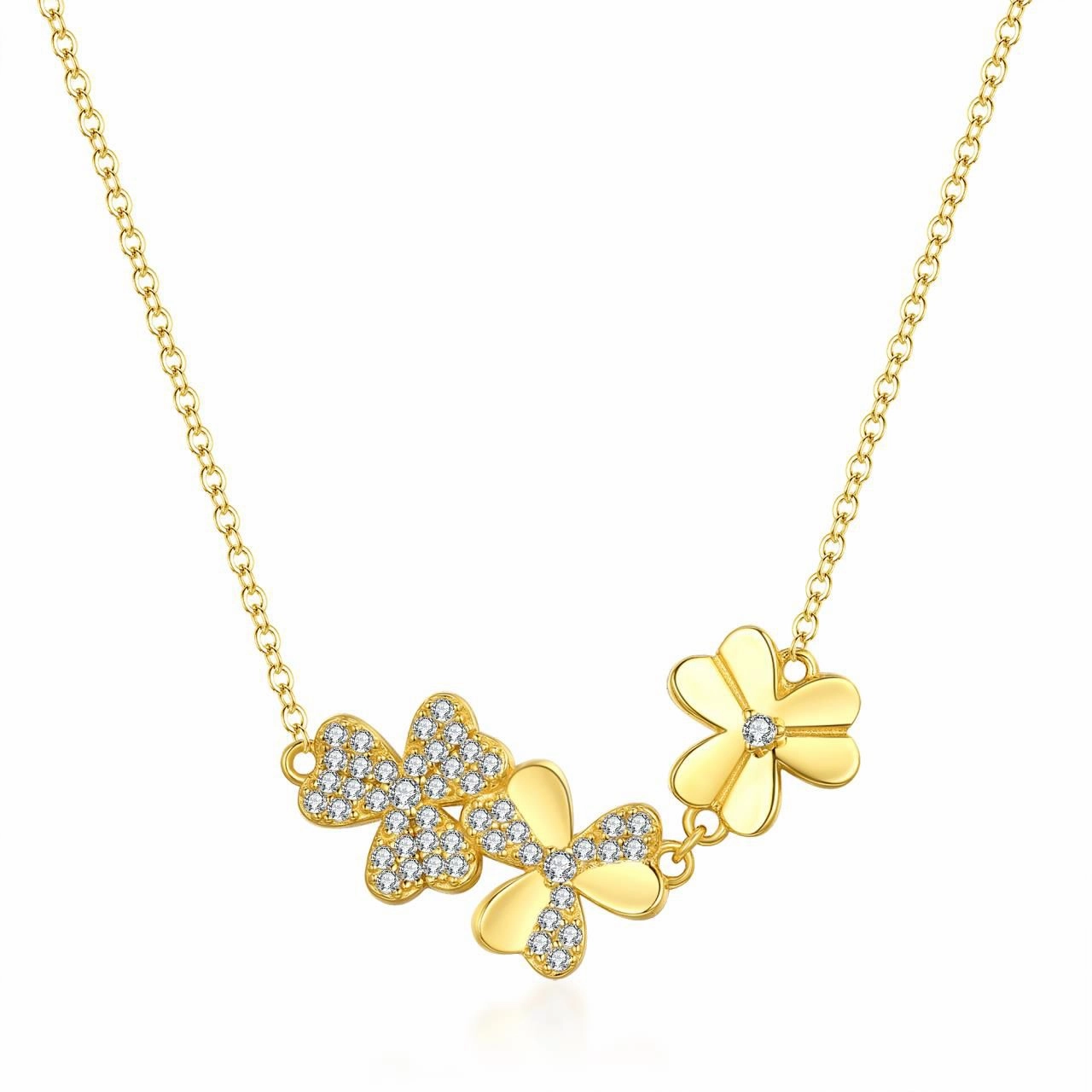 Layering Game Gold Plated Sterling Silver Horizontal Triple Flower Necklace
