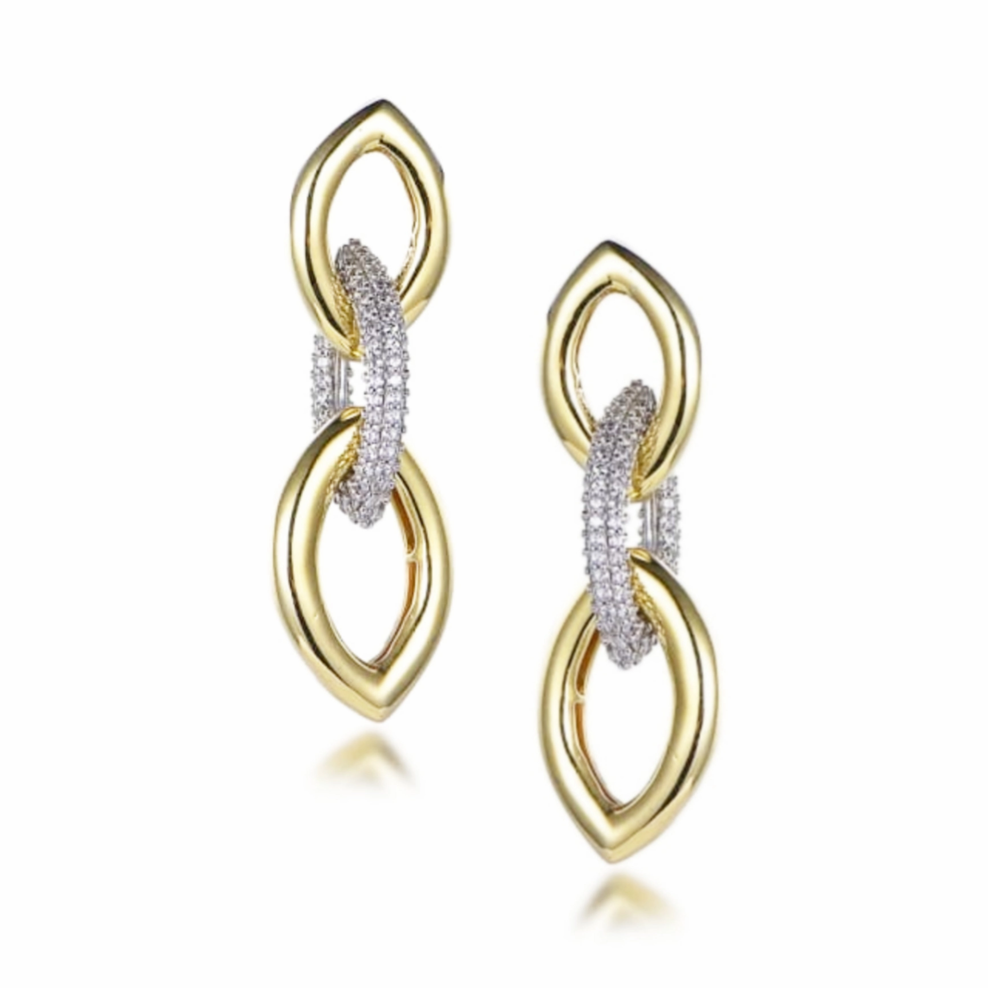 Gold Plated Sterling Silver Micropave 3 Marquis Shaped Link Earrings Stylish Pop
