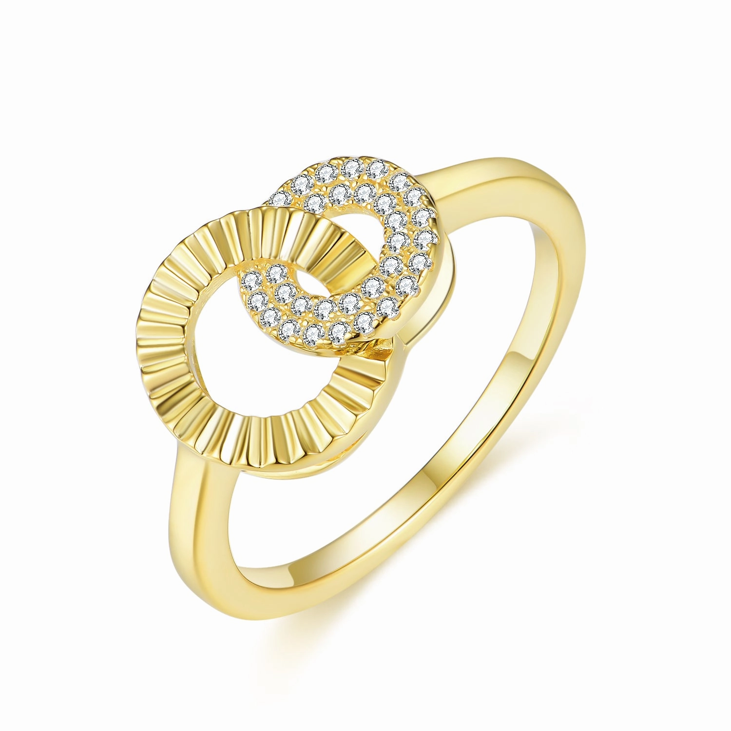 Artisan Made Day Look Gold-plated Sterling Silver Micropave Interlocking Shapes Ring