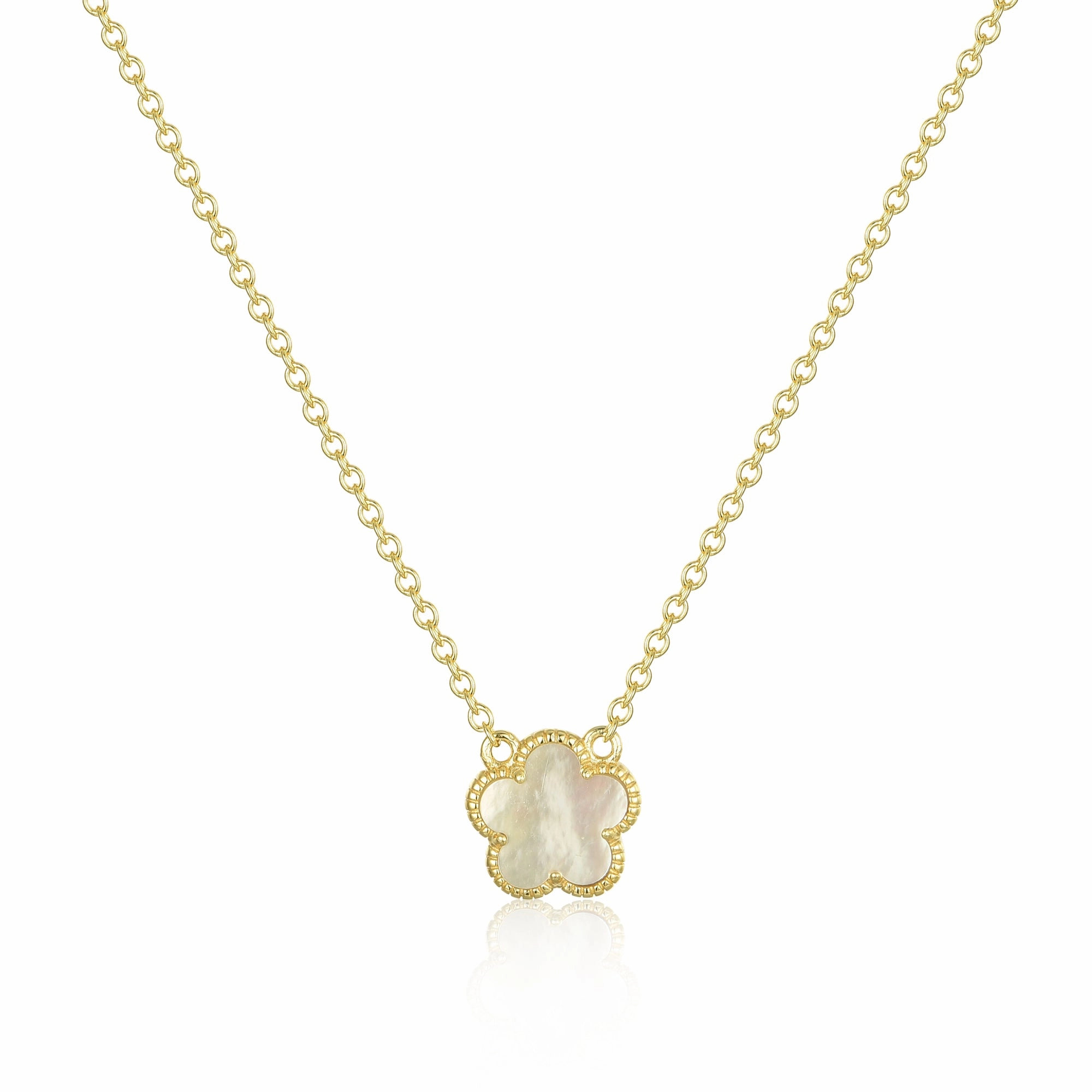 Gold Plated Sterling Silver Mother of Pearl Flower Necklace Classic Form