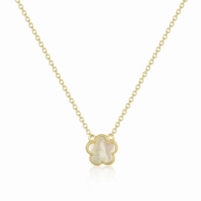 Gold Plated Sterling Silver Mother of Pearl Flower Necklace Classic Form