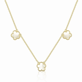 Delicate Shine Timeless Shine Craftwork Gold Plated Sterling Silver Mother of Pearl Three Flower Necklace