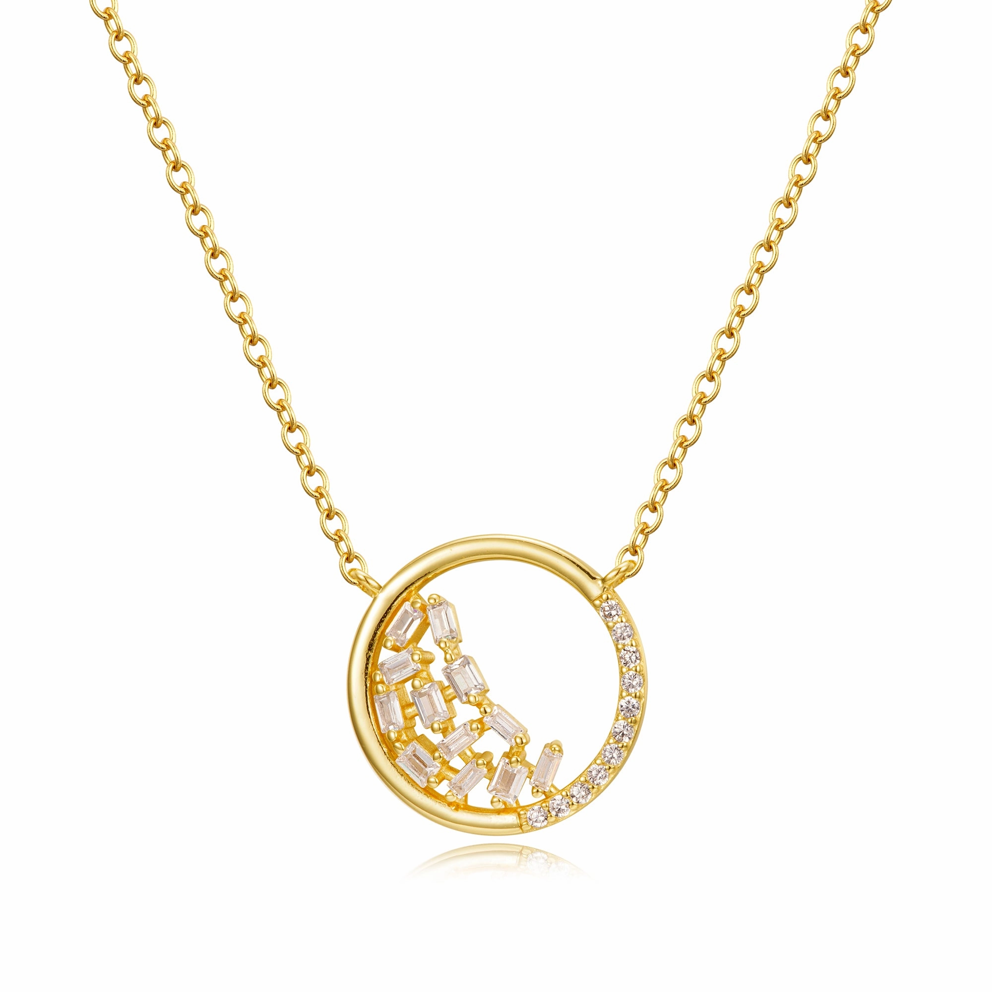 Luminous Look Subtle Mood Gold Plated Sterling Silver Open Circle Sprinkled CZ Necklace